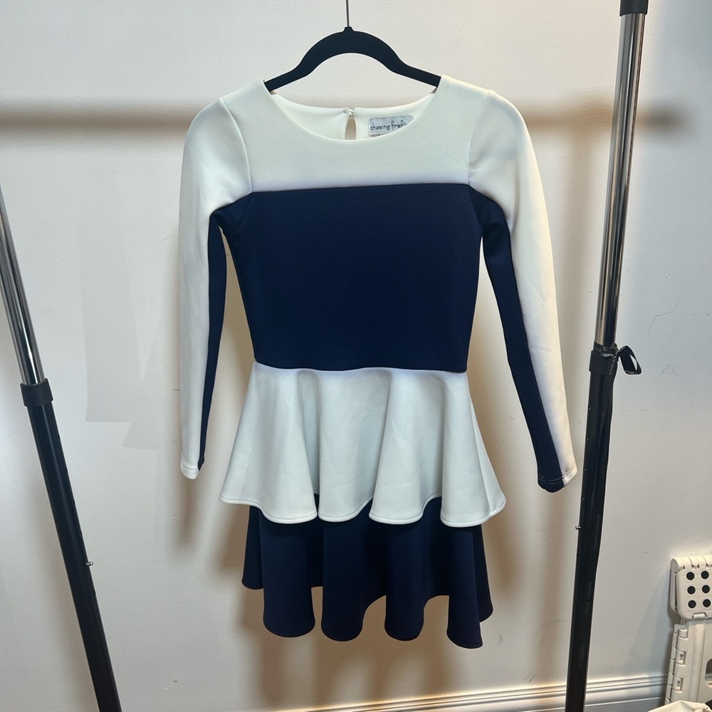 Chasing Fireflies Navy and White Peplum Dress